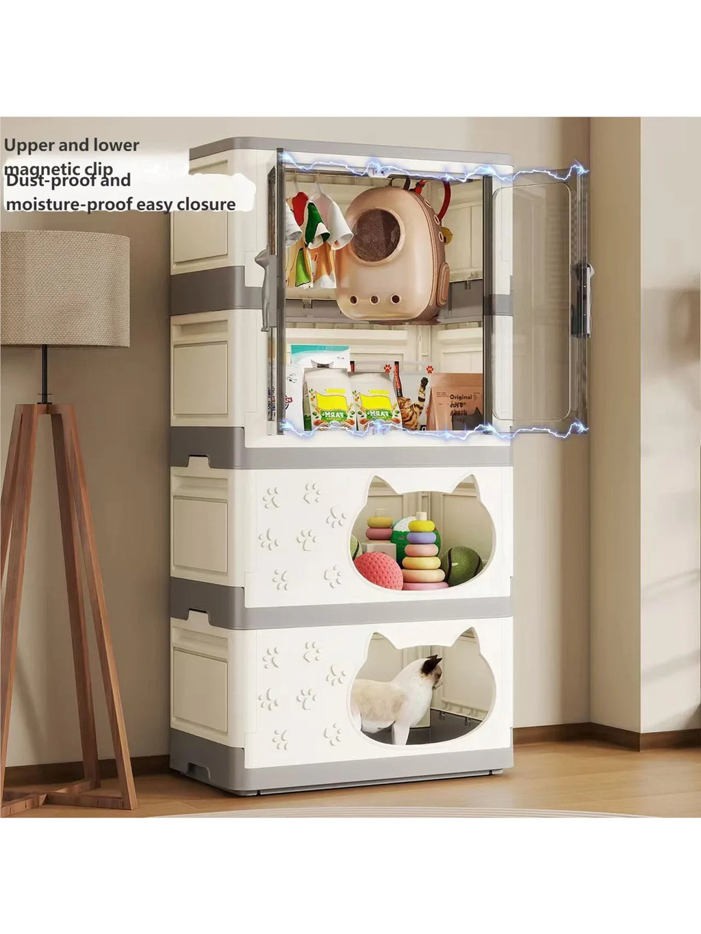 Detachable Washable Cat House Storage Integrated Foldable Thick Cat Cave Pet Supplies Organizer for Cats Dogs Snacks