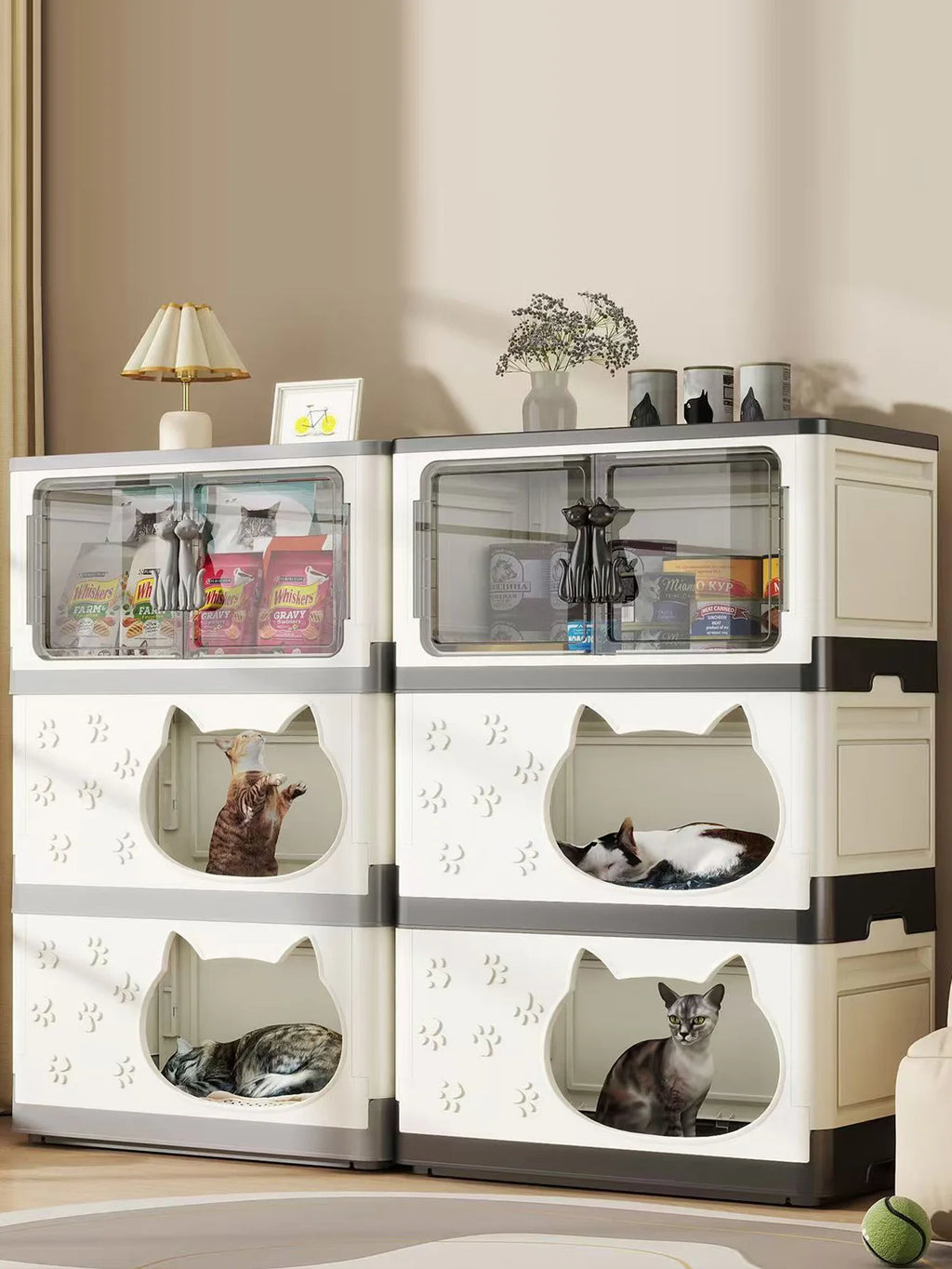 Detachable Washable Cat House Storage Integrated Foldable Thick Cat Cave Pet Supplies Organizer for Cats Dogs Snacks