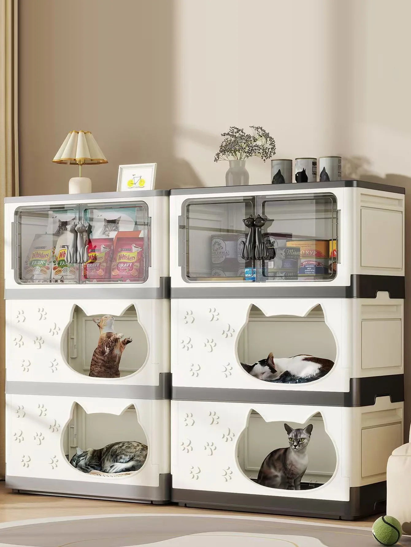 Detachable Washable Cat House Storage Integrated Foldable Thick Cat Cave Pet Supplies Organizer for Cats Dogs Snacks