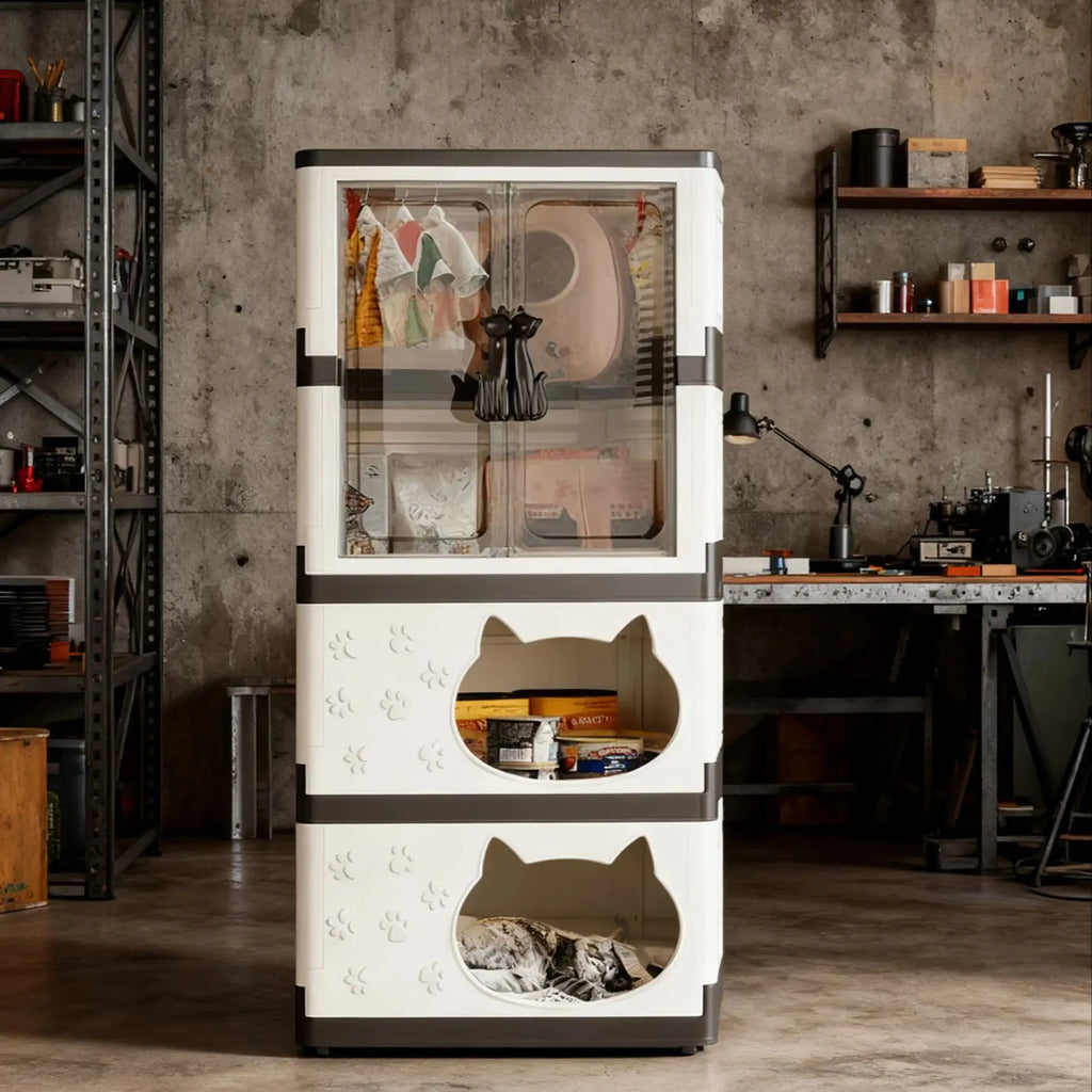 Detachable Washable Cat House Storage Integrated Foldable Thick Cat Cave Pet Supplies Organizer for Cats Dogs Snacks