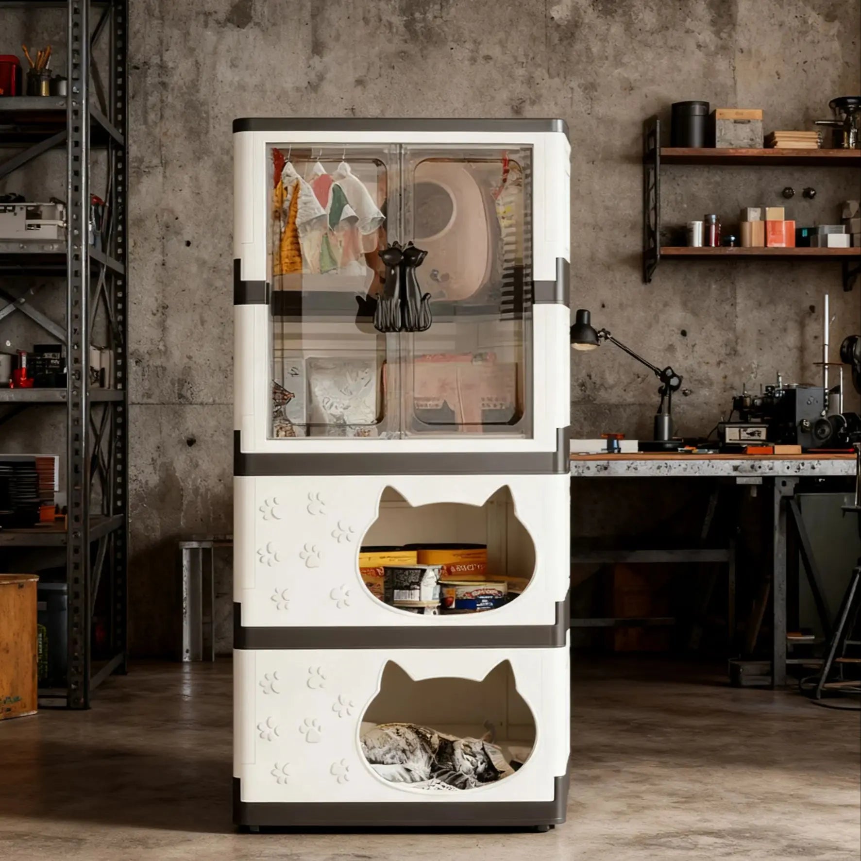 Detachable Washable Cat House Storage Integrated Foldable Thick Cat Cave Pet Supplies Organizer for Cats Dogs Snacks