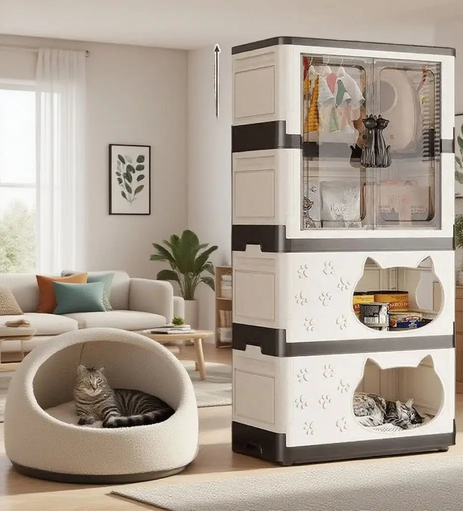 Detachable Washable Cat House Storage Integrated Foldable Thick Cat Cave Pet Supplies Organizer for Cats Dogs Snacks