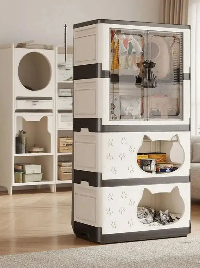 Detachable Washable Cat House Storage Integrated Foldable Thick Cat Cave Pet Supplies Organizer for Cats Dogs Snacks