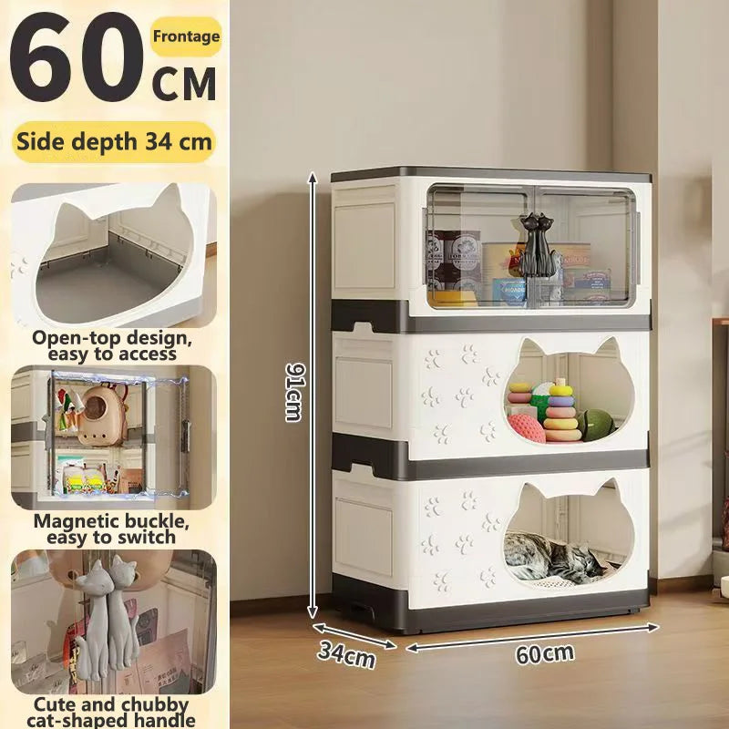 Detachable Washable Cat House Storage Integrated Foldable Thick Cat Cave Pet Supplies Organizer for Cats Dogs Snacks